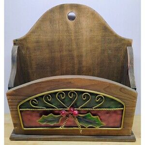 Christmas Wooden Mail Letter Box Decor Bill Cards Holder Wall Hanging Table Top